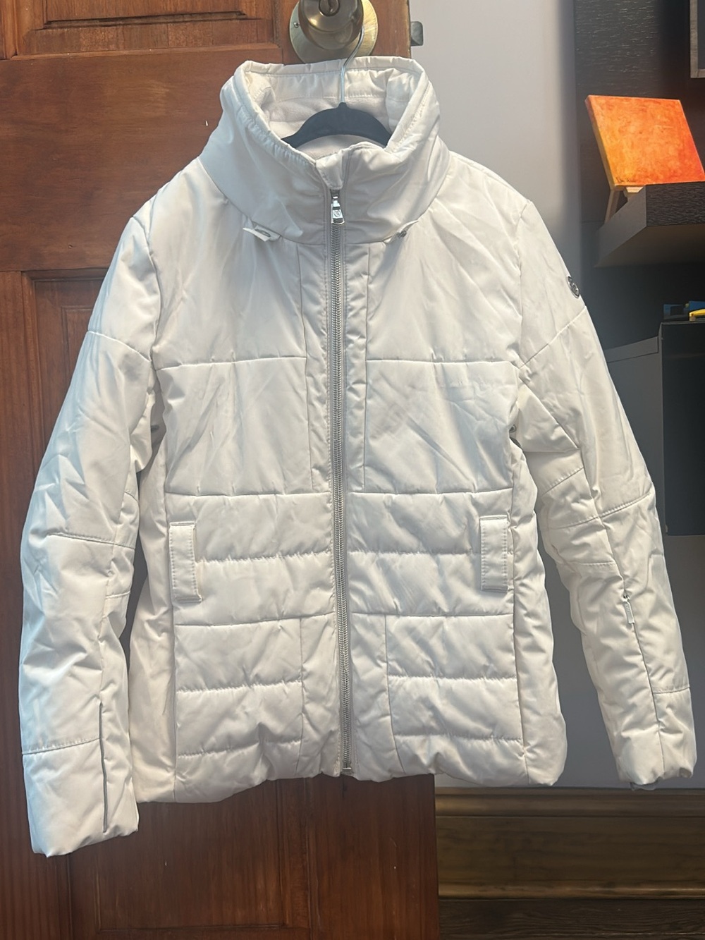 Kids White Quilted Puffer Ski Jacket with High Collar